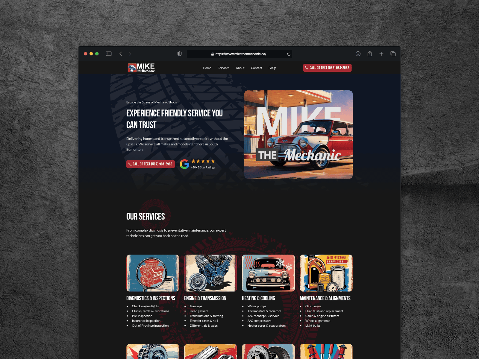 Mike the Mechanic website shown in a desktop browser